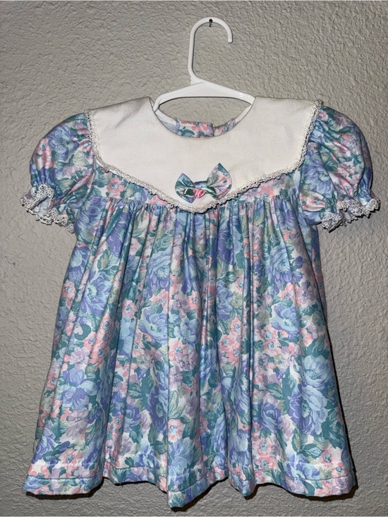 Good Lad Other - Pastel Floral Girls' Dress with Lace Collar - Blue/Pink